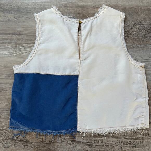 Anthro Holding Horses Linen Patchwork Sleeveless Top Raw Hem Boho Cottagecore - Picture 7 of 7